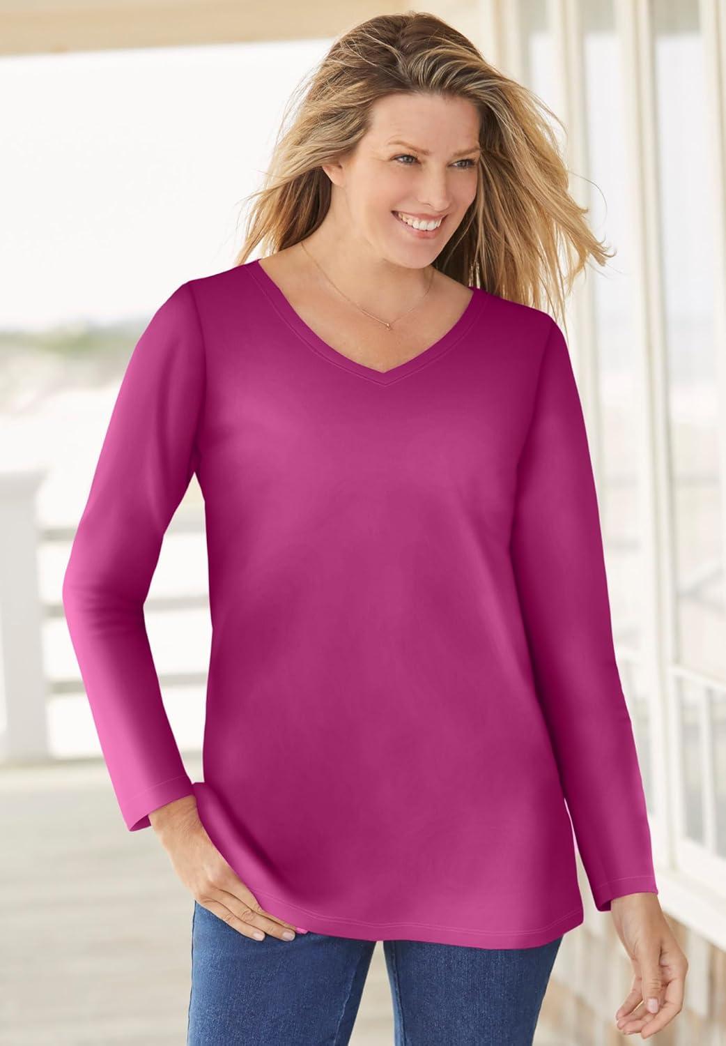 image:imageWoman Within Plus Size Perfect LongSleeve VNeck TeePretty Turquoise