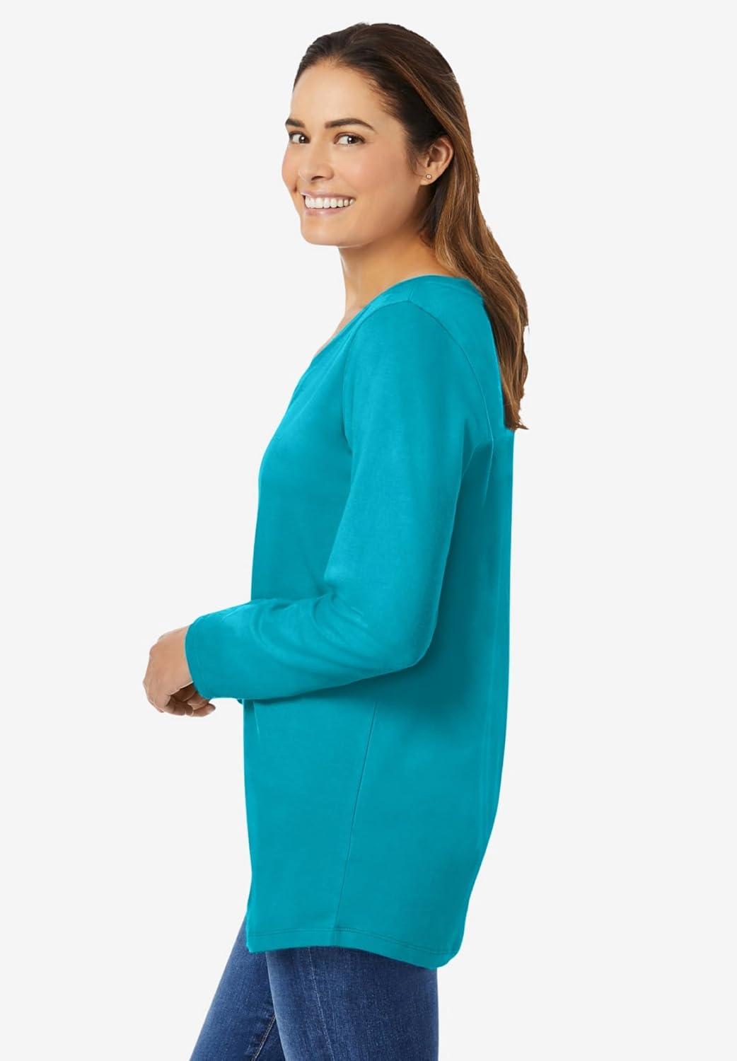 image:imageWoman Within Plus Size Perfect LongSleeve VNeck TeePretty Turquoise