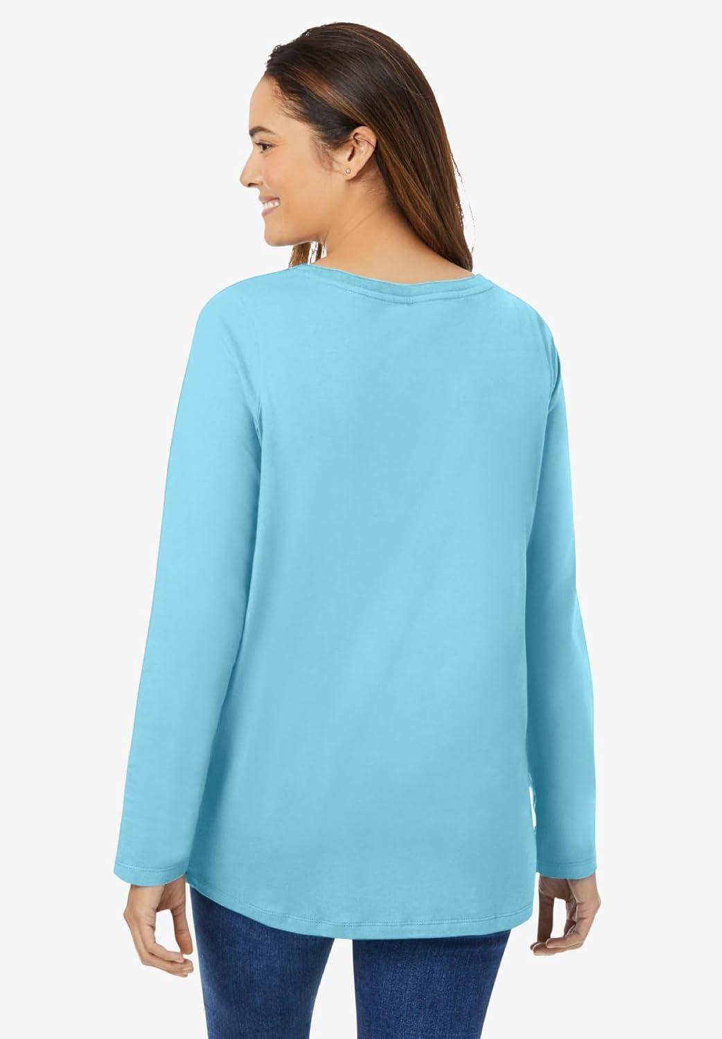 image:imageWoman Within Plus Size Perfect LongSleeve VNeck TeeSeamist Blue