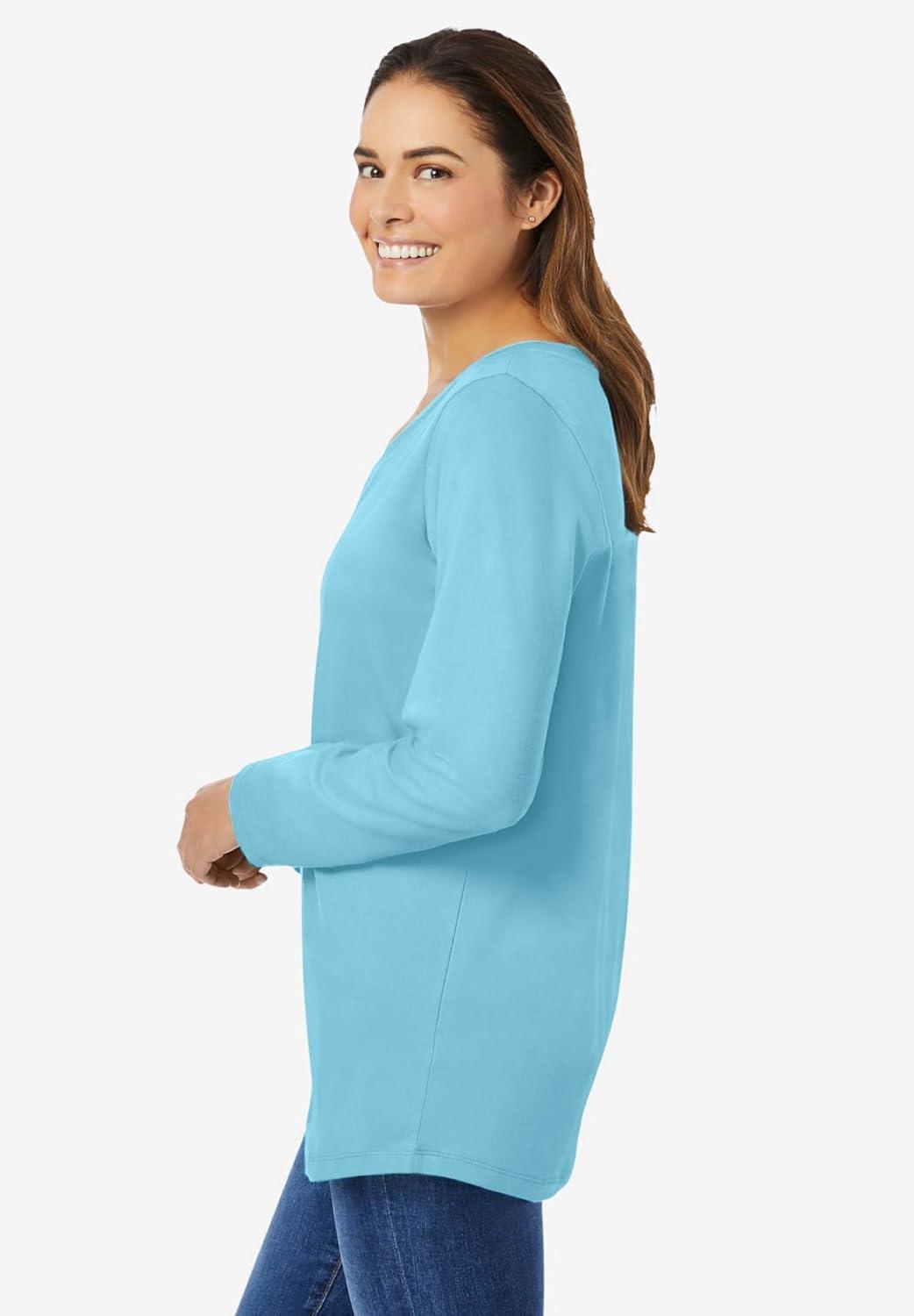 image:imageWoman Within Plus Size Perfect LongSleeve VNeck TeeSeamist Blue