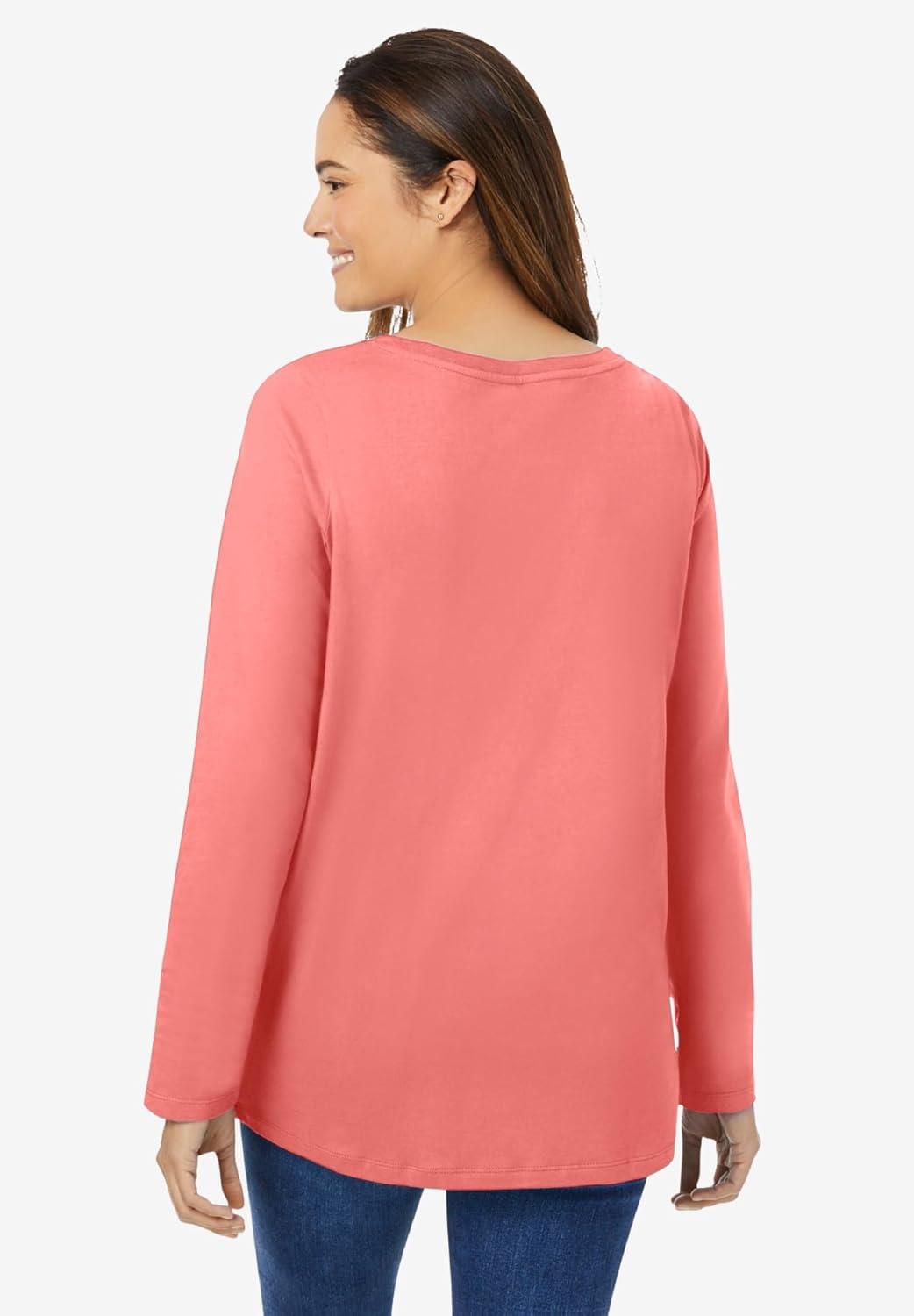 image:imageWoman Within Plus Size Perfect LongSleeve VNeck TeeSweet Coral