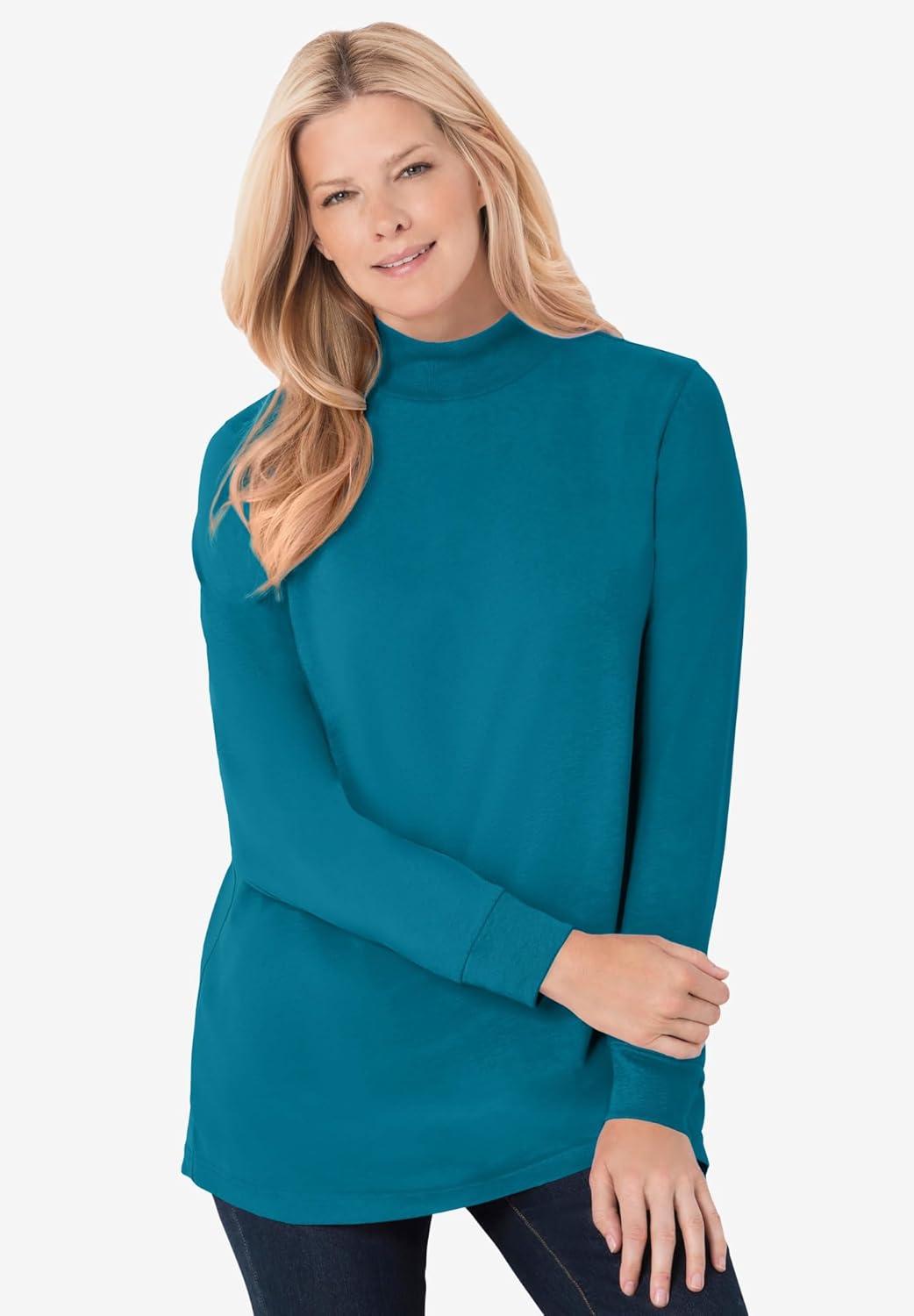 image:imageWoman Within Plus Size Perfect Printed LongSleeve Mockneck TeeRoyal Navy Textured Snowflake