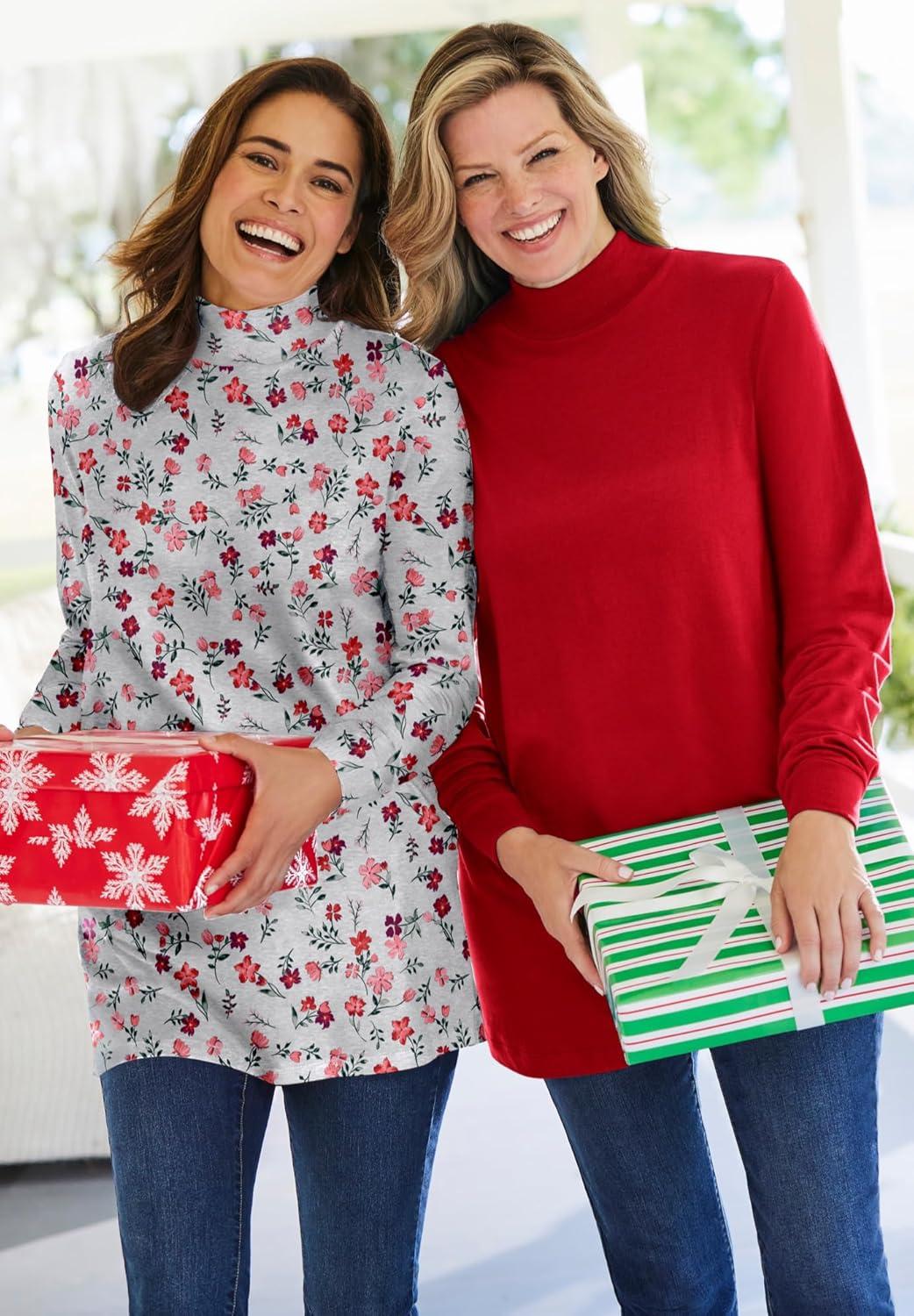 image:imageWoman Within Plus Size Perfect Printed LongSleeve Mockneck TeeRoyal Navy Textured Snowflake