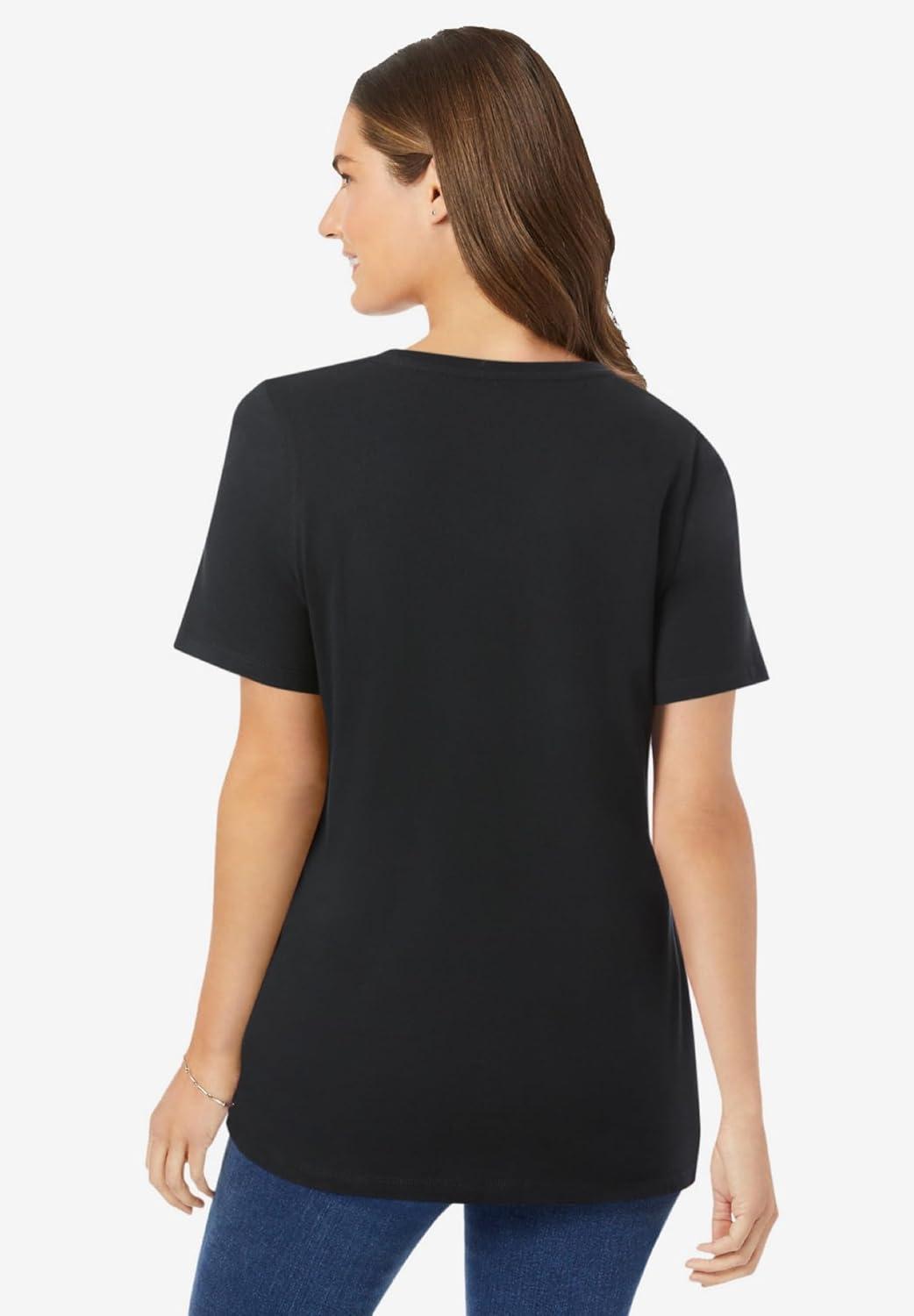 image:imageWoman Within Plus Size Perfect ShortSleeve VNeck Tee Petite AvailableBlack