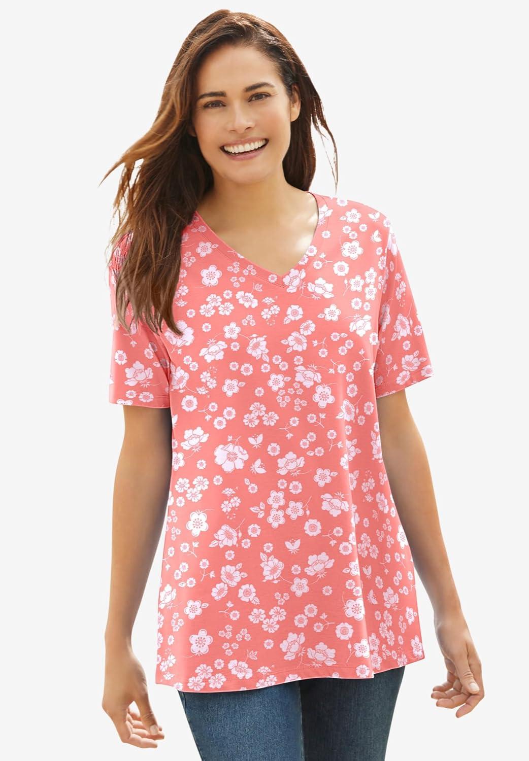 image:imageWoman Within Plus Size Perfect ShortSleeve VNeck Tee Petite AvailableBlack