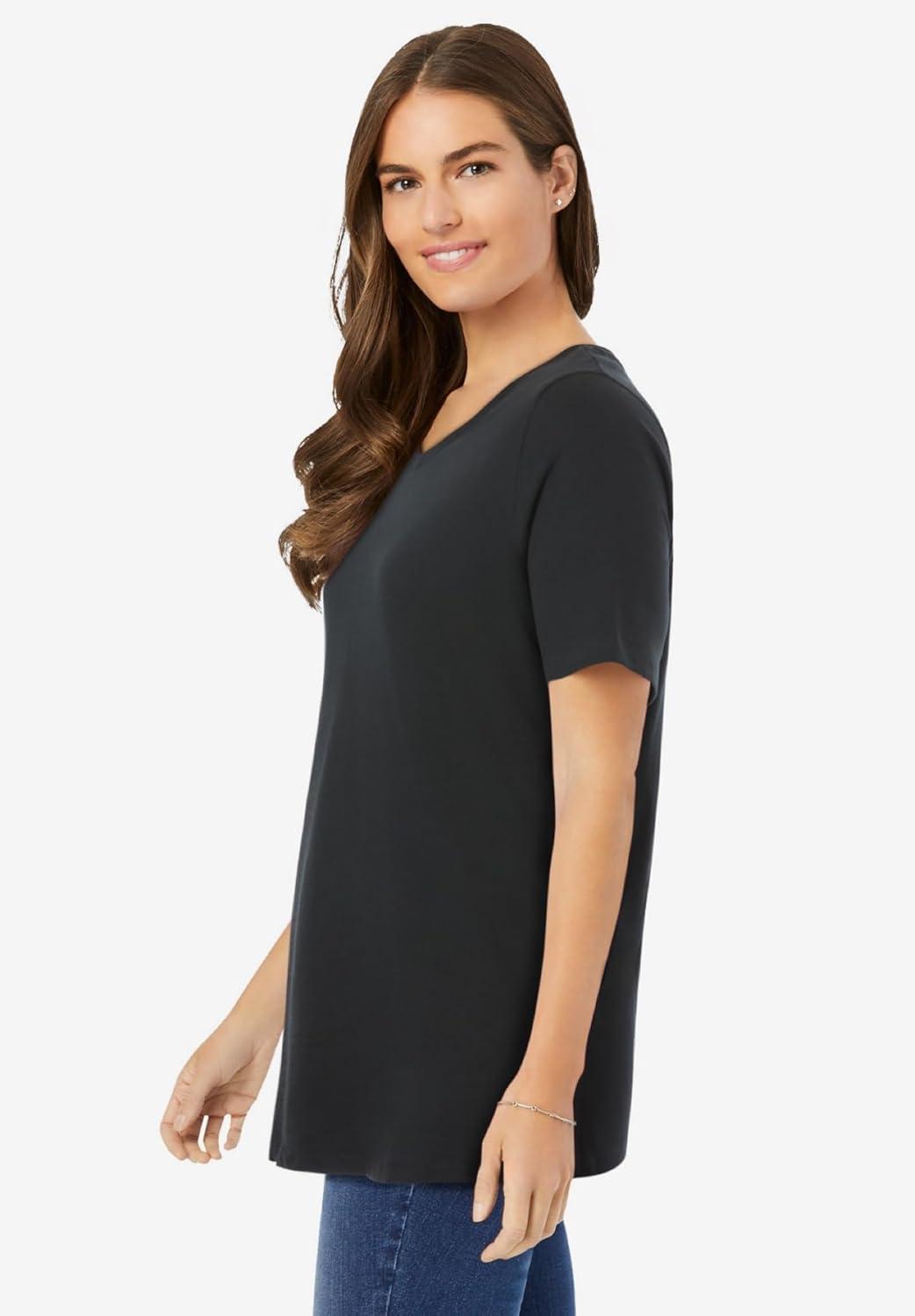 image:imageWoman Within Plus Size Perfect ShortSleeve VNeck Tee Petite AvailableBlack
