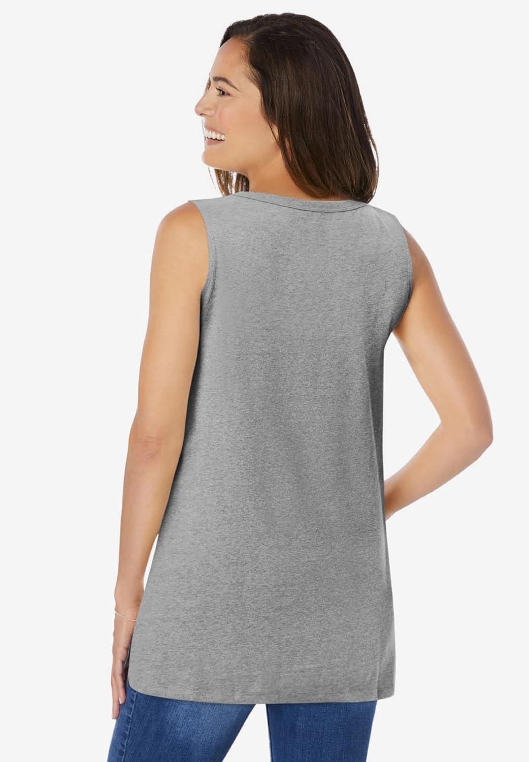 image:imageWoman Within Plus Size Perfect Sleeveless Shirred VNeck TunicMedium Heather Grey