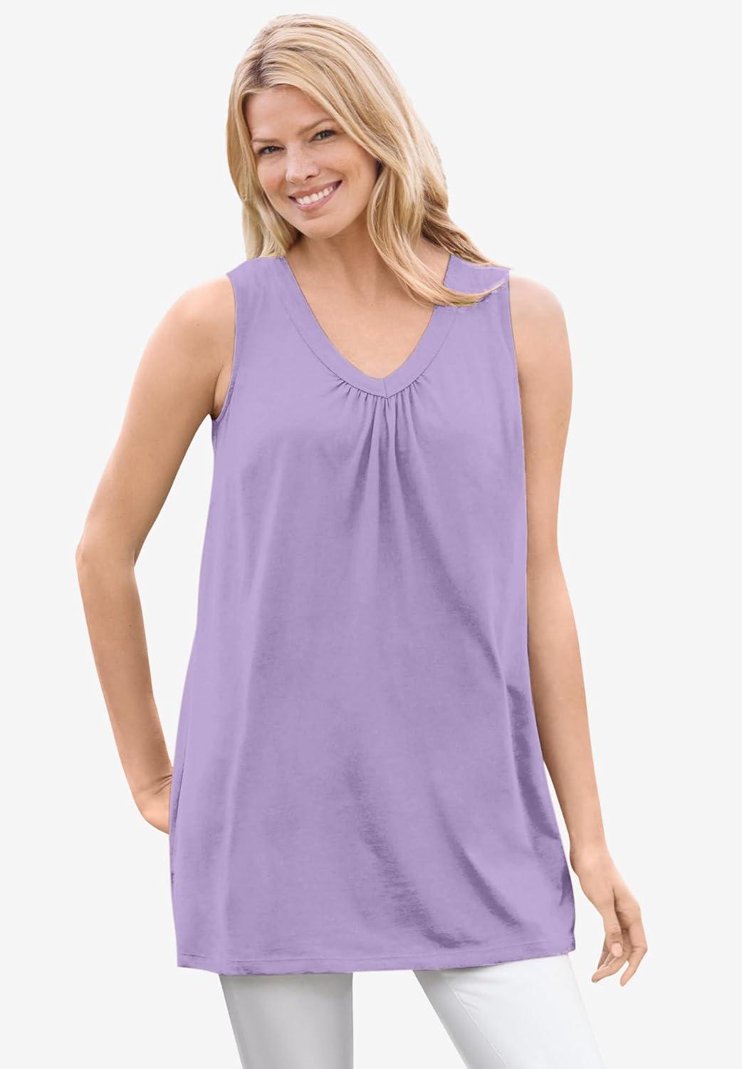image:imageWoman Within Plus Size Perfect Sleeveless Shirred VNeck TunicMedium Heather Grey