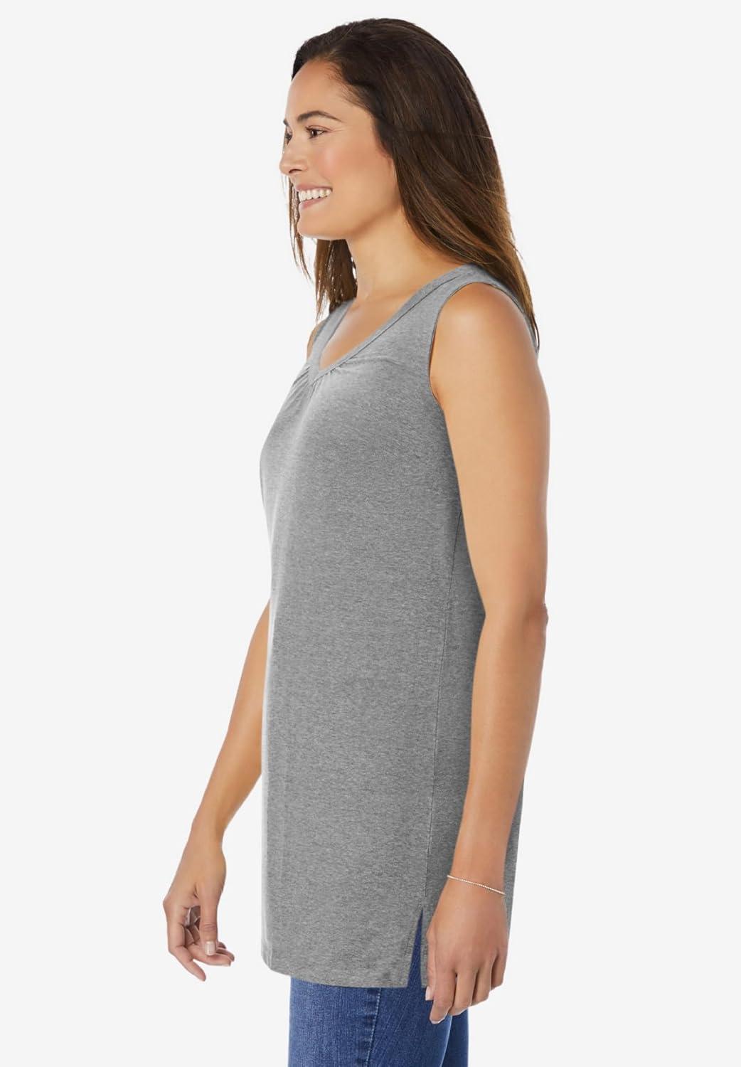 image:imageWoman Within Plus Size Perfect Sleeveless Shirred VNeck TunicMedium Heather Grey