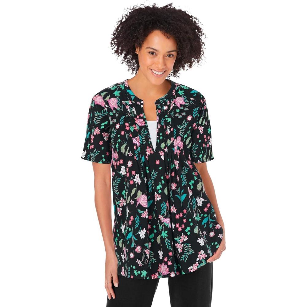image:imageWoman Within Plus Size 7Day LayerLook ElbowSleeve TeeBlack Multi Butterflies