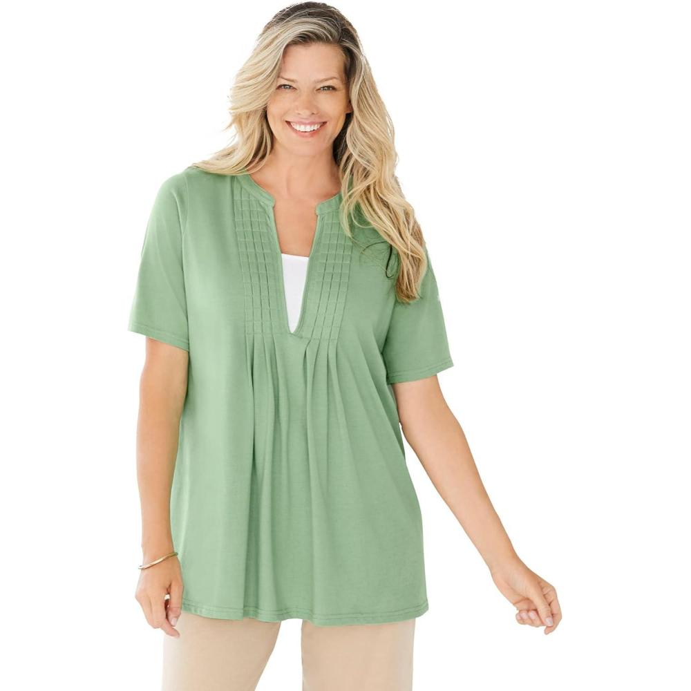 image:imageWoman Within Plus Size 7Day LayerLook ElbowSleeve TeeSage
