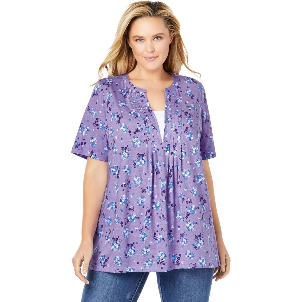 image:imageWoman Within Plus Size 7Day LayerLook ElbowSleeve TeeSoft Iris Ditsy Bouquet
