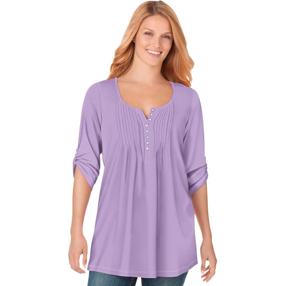 image:imageWoman Within Plus Size 7Day ThreeQuarter Sleeve Pintucked Henley TunicSoft Iris