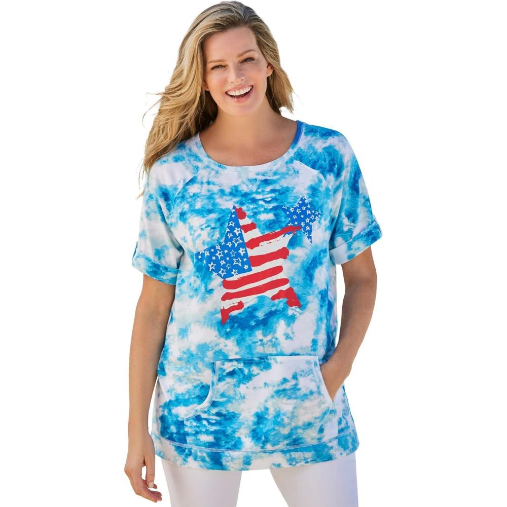 image:imageWoman Within Plus Size Americana Kangaroo Pocket TeeAmericana Stars