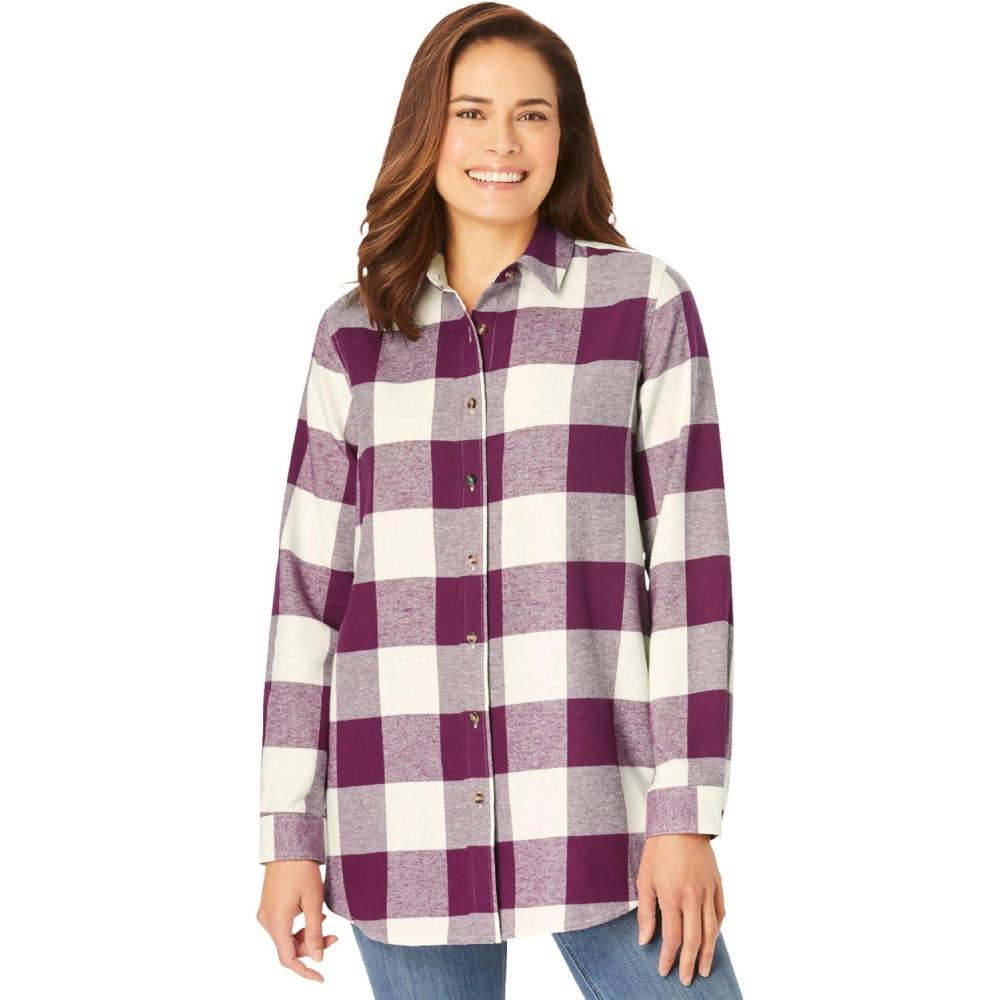 image:imageWoman Within Plus Size Classic Flannel ShirtDeep Claret Large Buffalo