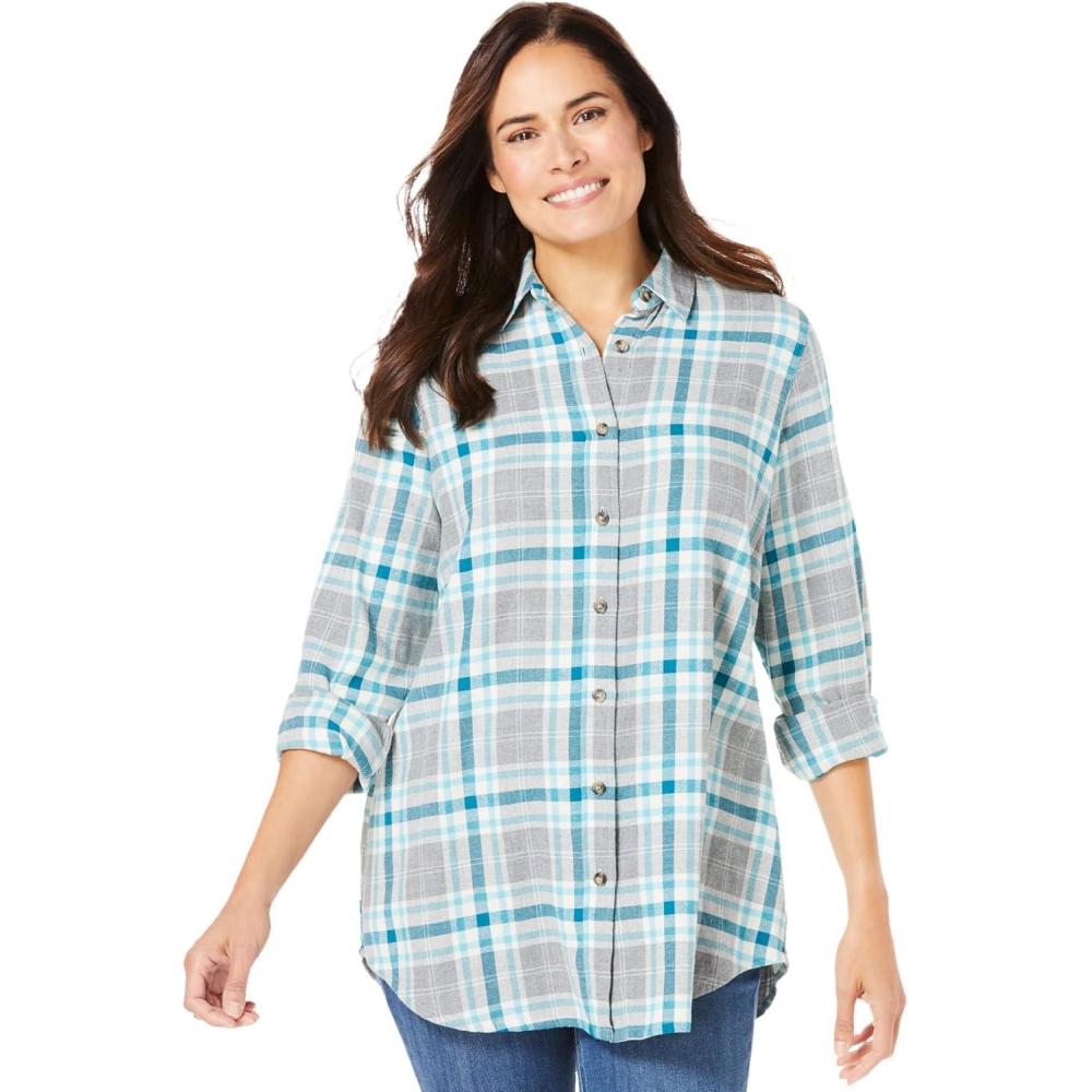 image:imageWoman Within Plus Size Classic Flannel ShirtDeep Teal Plaid
