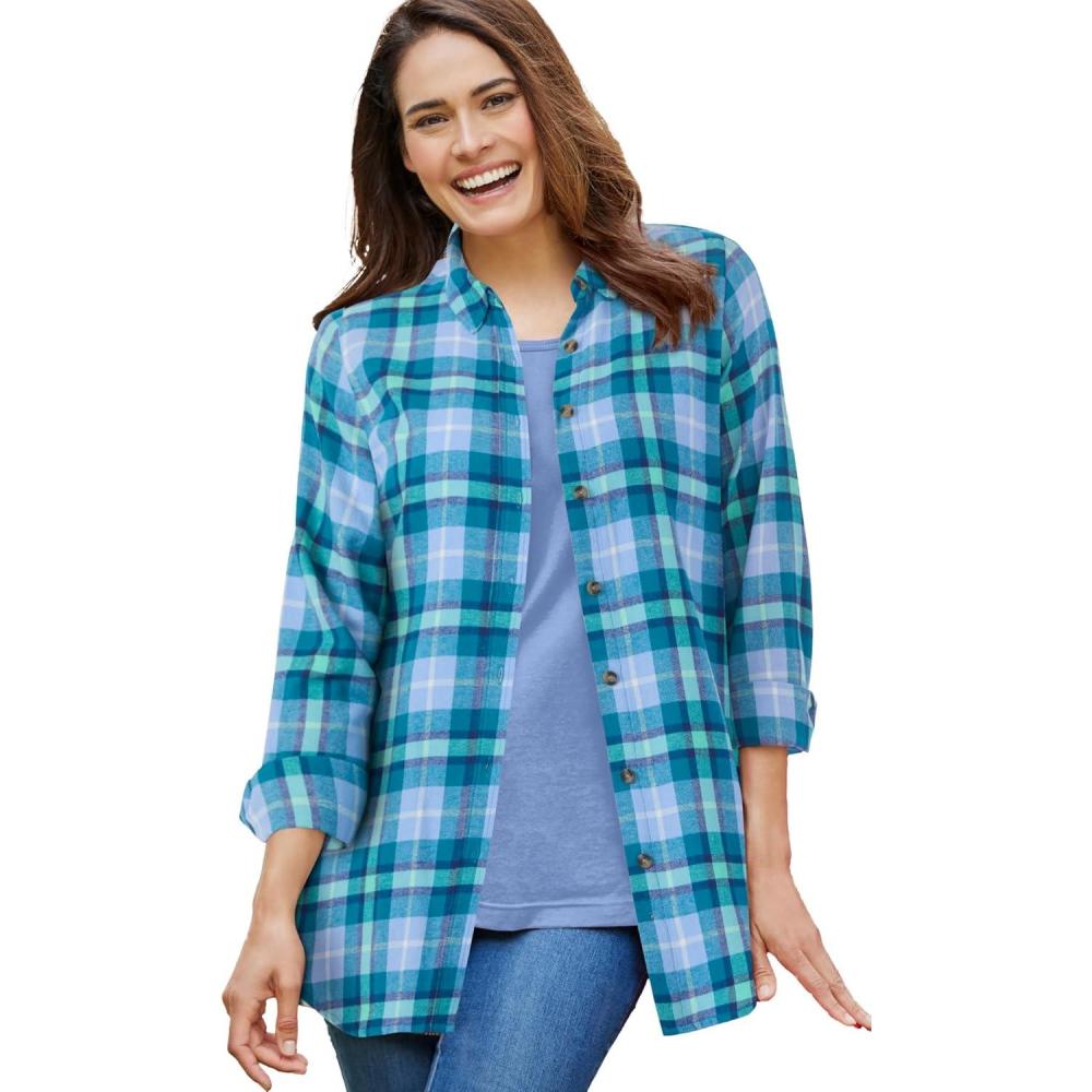 image:imageWoman Within Plus Size Classic Flannel ShirtFrench Blue Cozy Plaid
