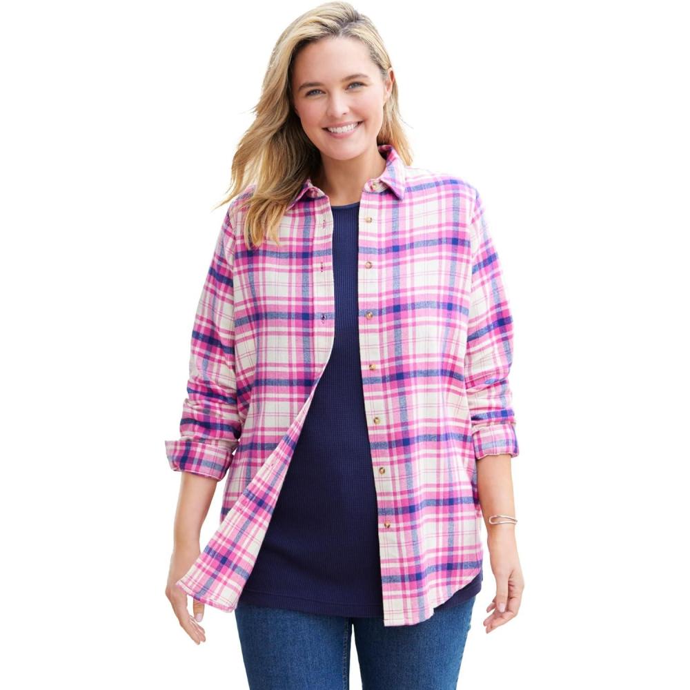 image:imageWoman Within Plus Size Classic Flannel ShirtPeony Petal Plaid