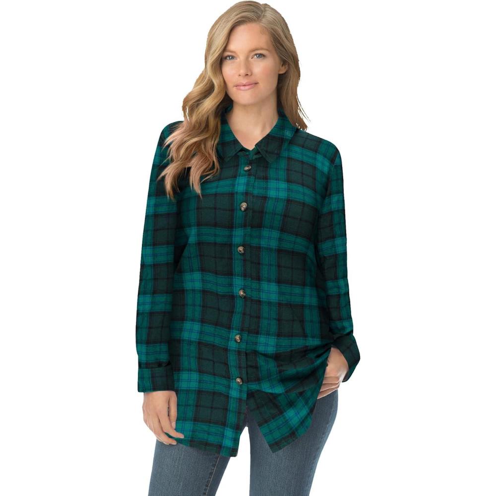 image:imageWoman Within Plus Size Classic Flannel ShirtRich Jade Plaid