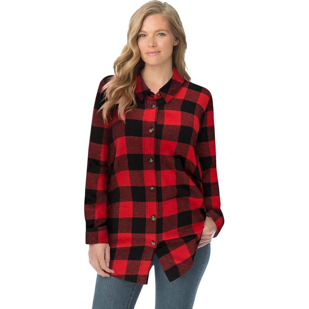image:imageWoman Within Plus Size Classic Flannel ShirtVivid Red Buffalo Plaid