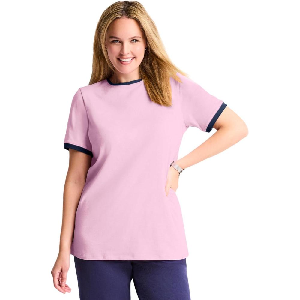 image:imageWoman Within Plus Size Contrast Tee 2PackPink Navy