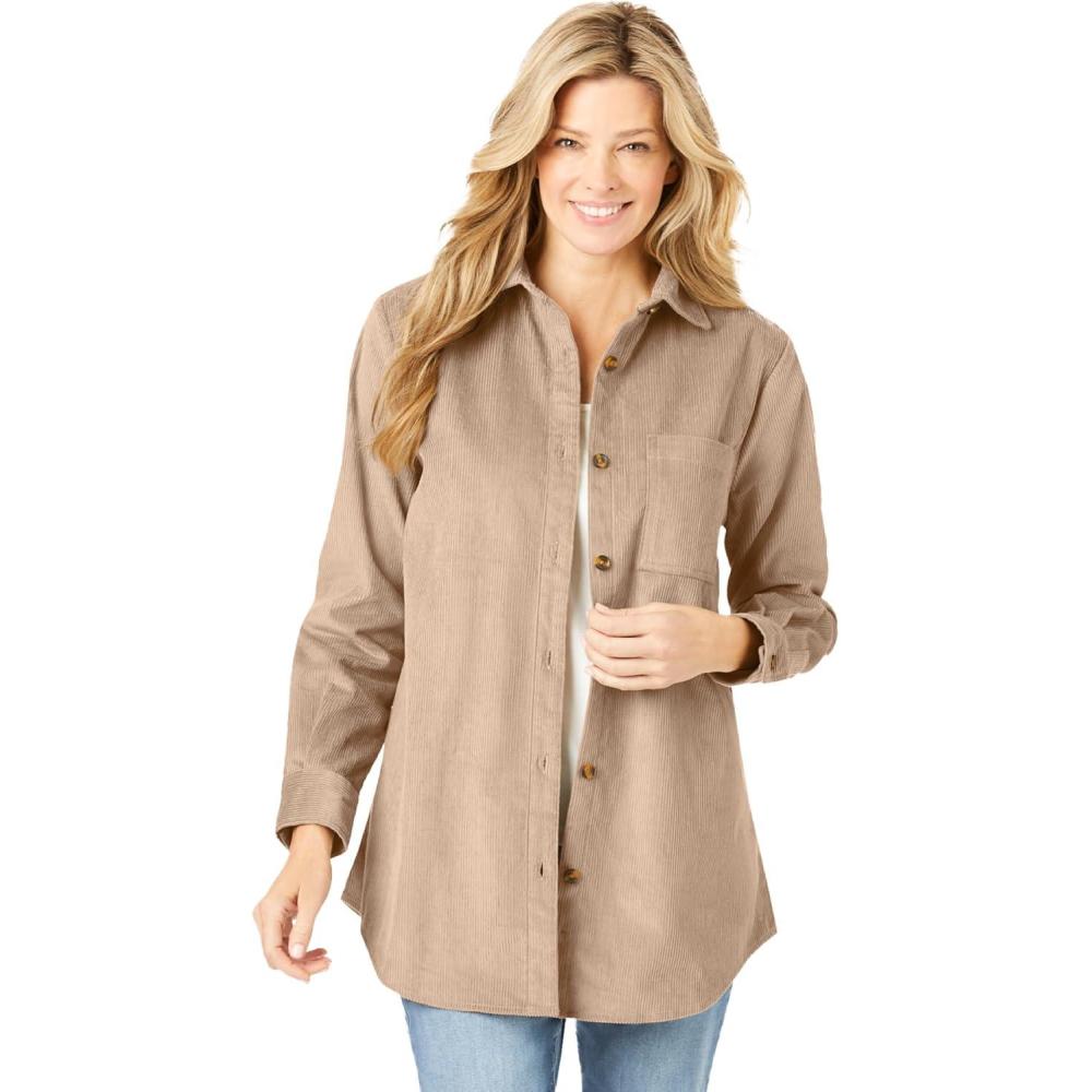image:imageWoman Within Plus Size Corduroy ShirtNew Khaki