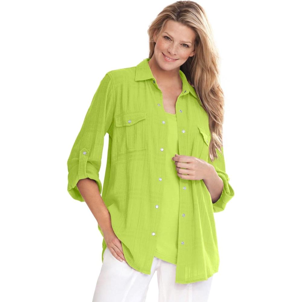 image:imageWoman Within Plus Size Cotton Gauze BigshirtLime