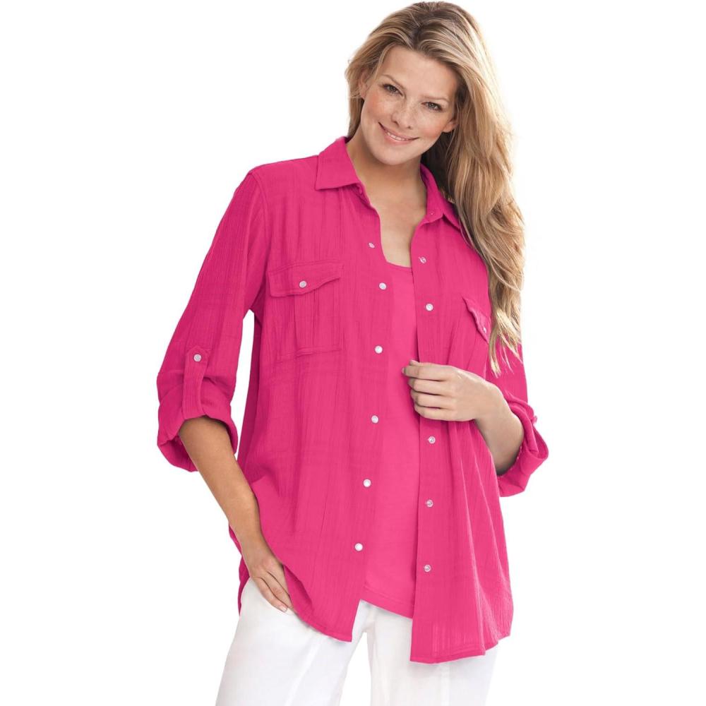 image:imageWoman Within Plus Size Cotton Gauze BigshirtRaspberry Sorbet