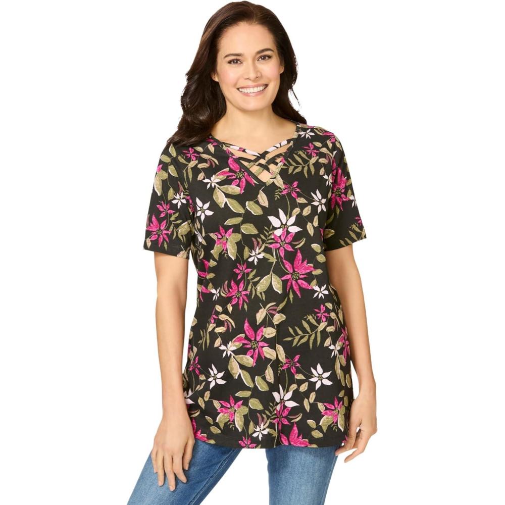 image:imageWoman Within Plus Size Criss Cross TeeBlack Vine Blossom