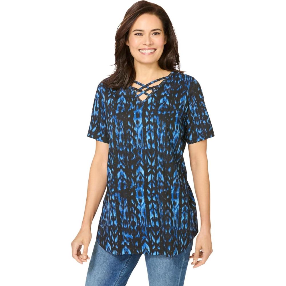 image:imageWoman Within Plus Size Criss Cross TeeNavy Tie Dye