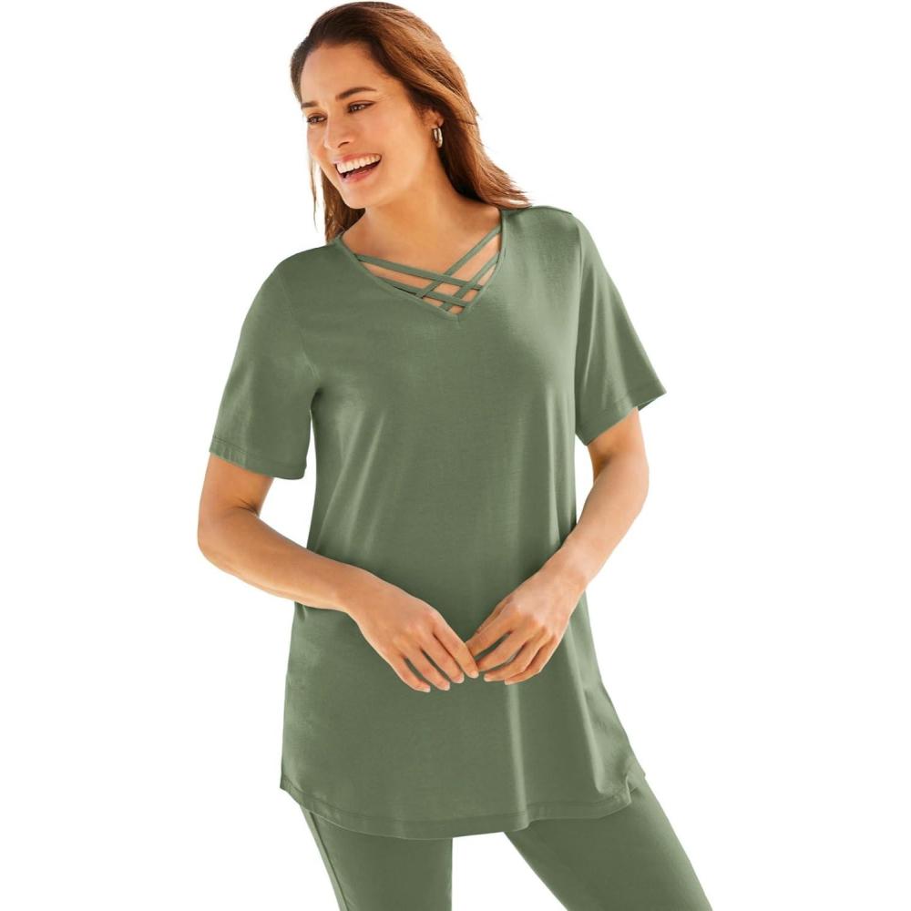 image:imageWoman Within Plus Size Criss Cross TeeOlive Green