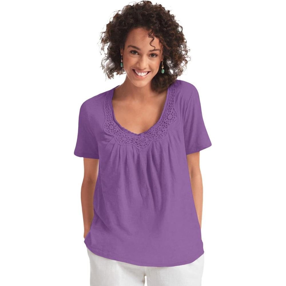 image:imageWoman Within Plus Size CrochetTrim Knit TopPretty Violet