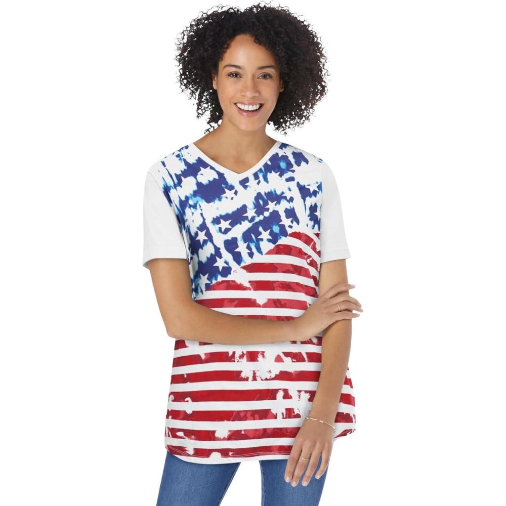 image:imageWoman Within Plus Size Cuffed Americana Print TeeAmericana Tie Dye Flag