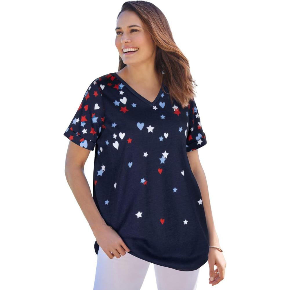 image:imageWoman Within Plus Size Cuffed Americana Print TeeNavy Falling Star