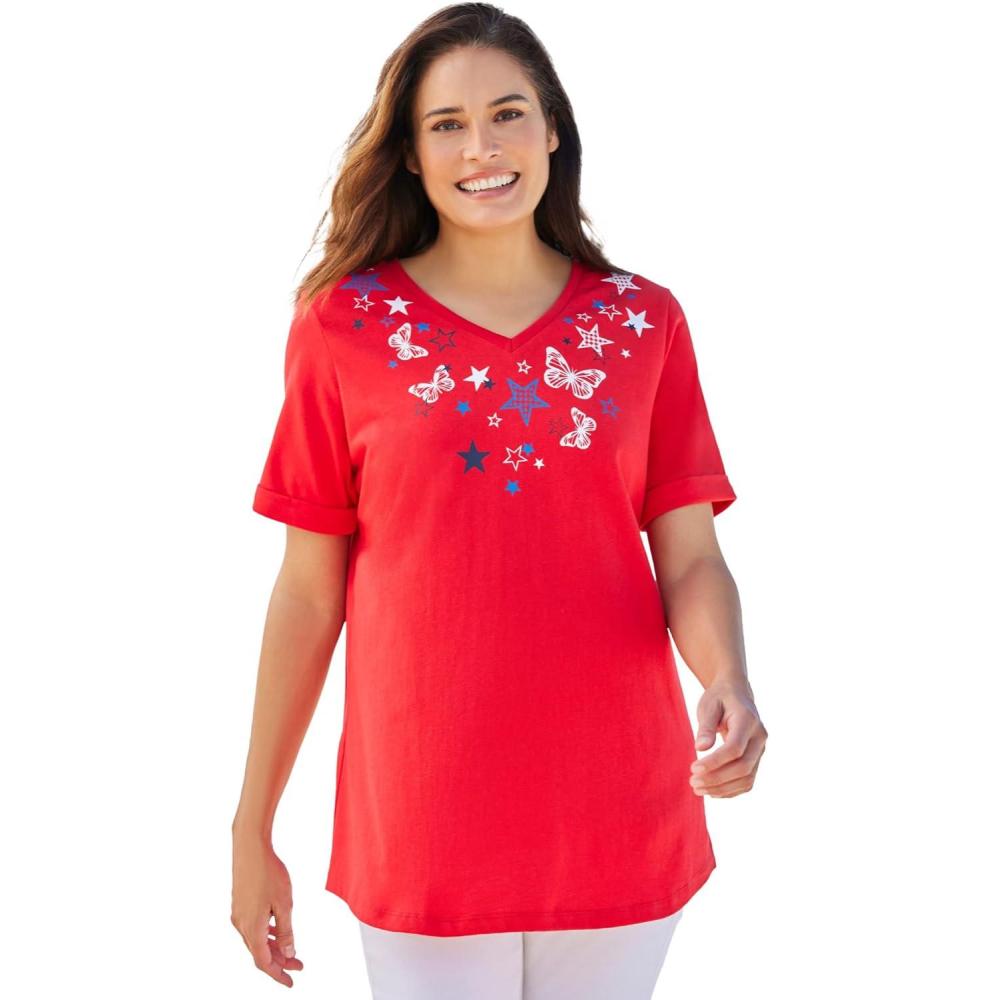 image:imageWoman Within Plus Size Cuffed Americana Print TeeVivid Red Butterfly Star