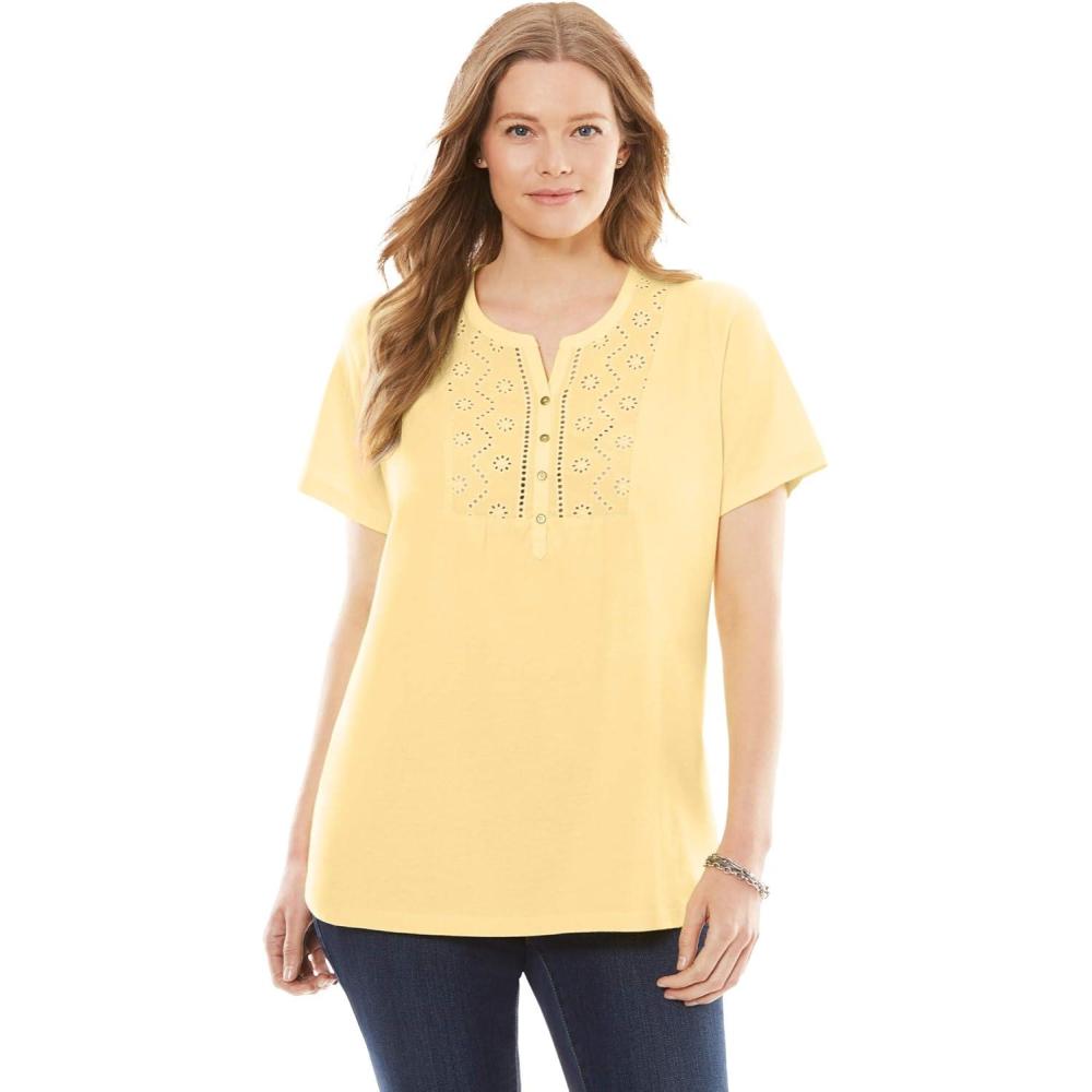 image:imageWoman Within Plus Size Eyelet Henley TeeBanana