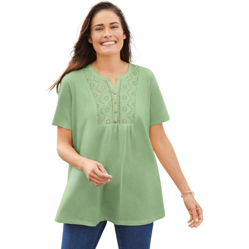 image:imageWoman Within Plus Size Eyelet Henley TeeSage