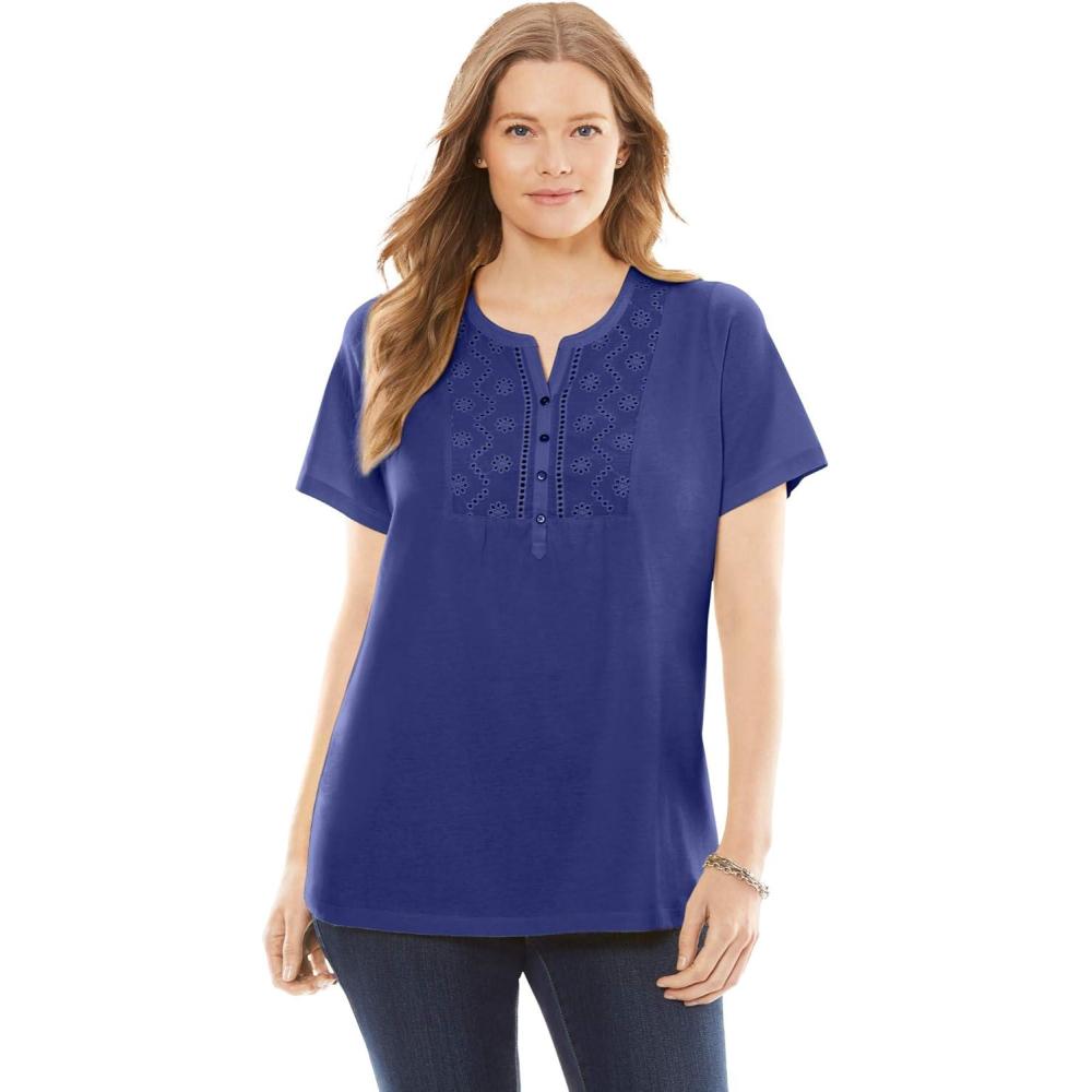 image:imageWoman Within Plus Size Eyelet Henley TeeUltra Blue