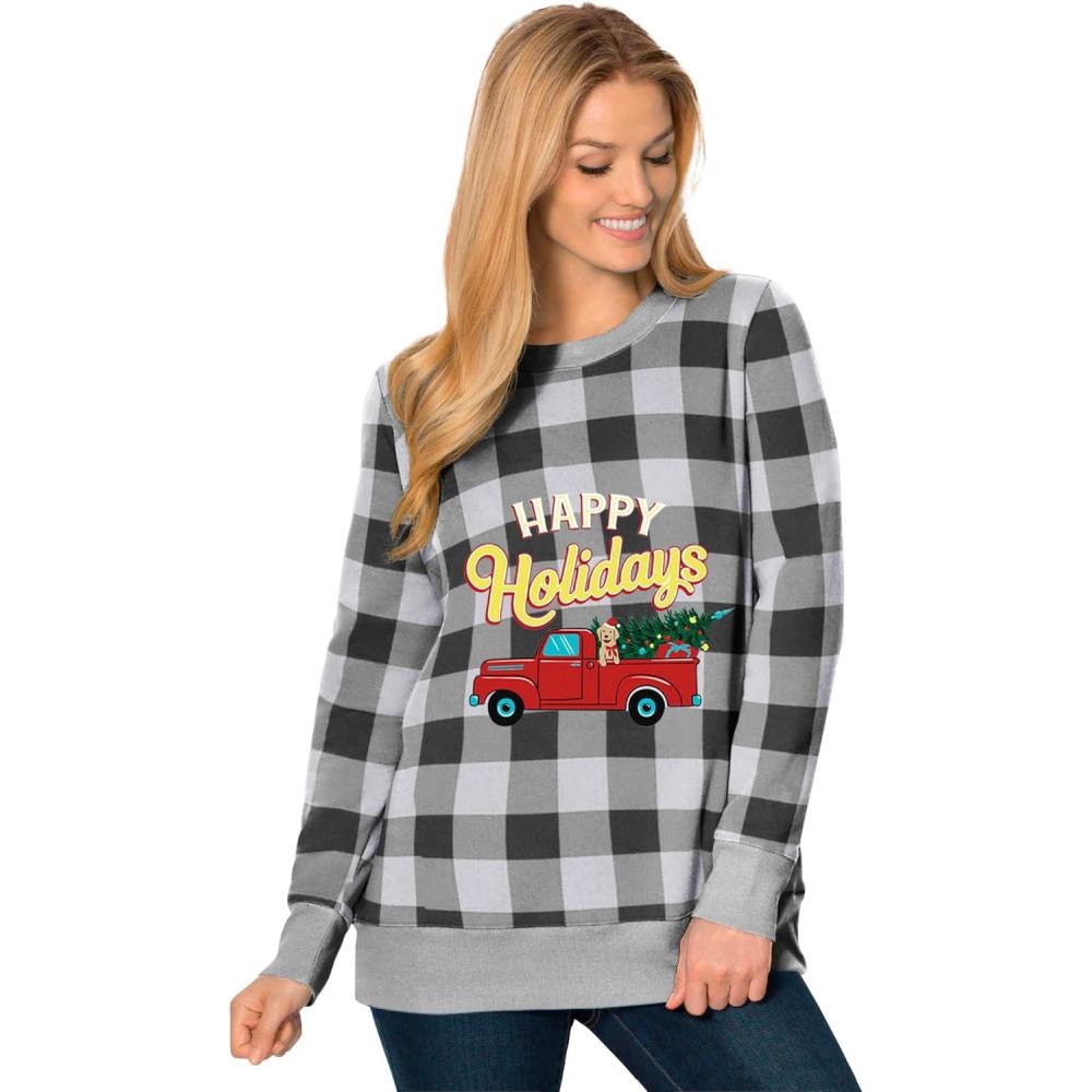 image:imageWoman Within Plus Size Fleece Holiday SweatshirtGrey Happy Holiday