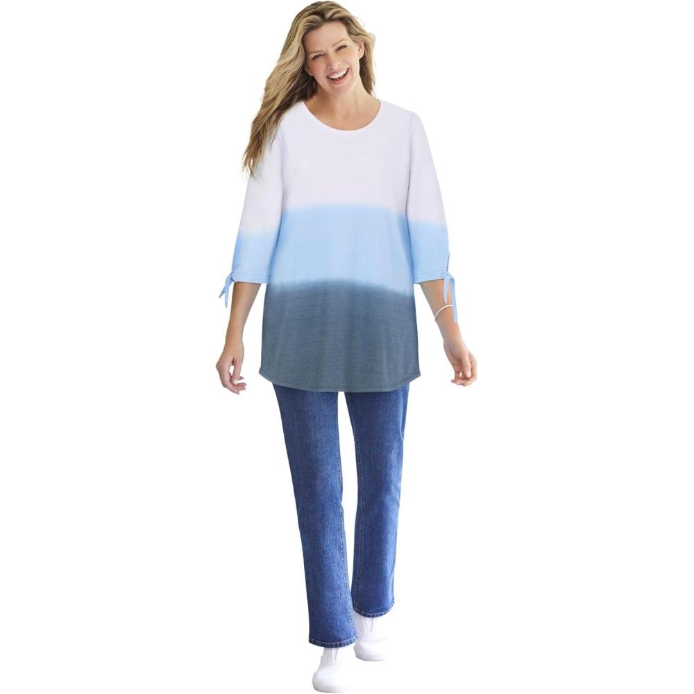 image:imageWoman Within Plus Size French Terry TieSleeve SweatshirtNavy Ombre
