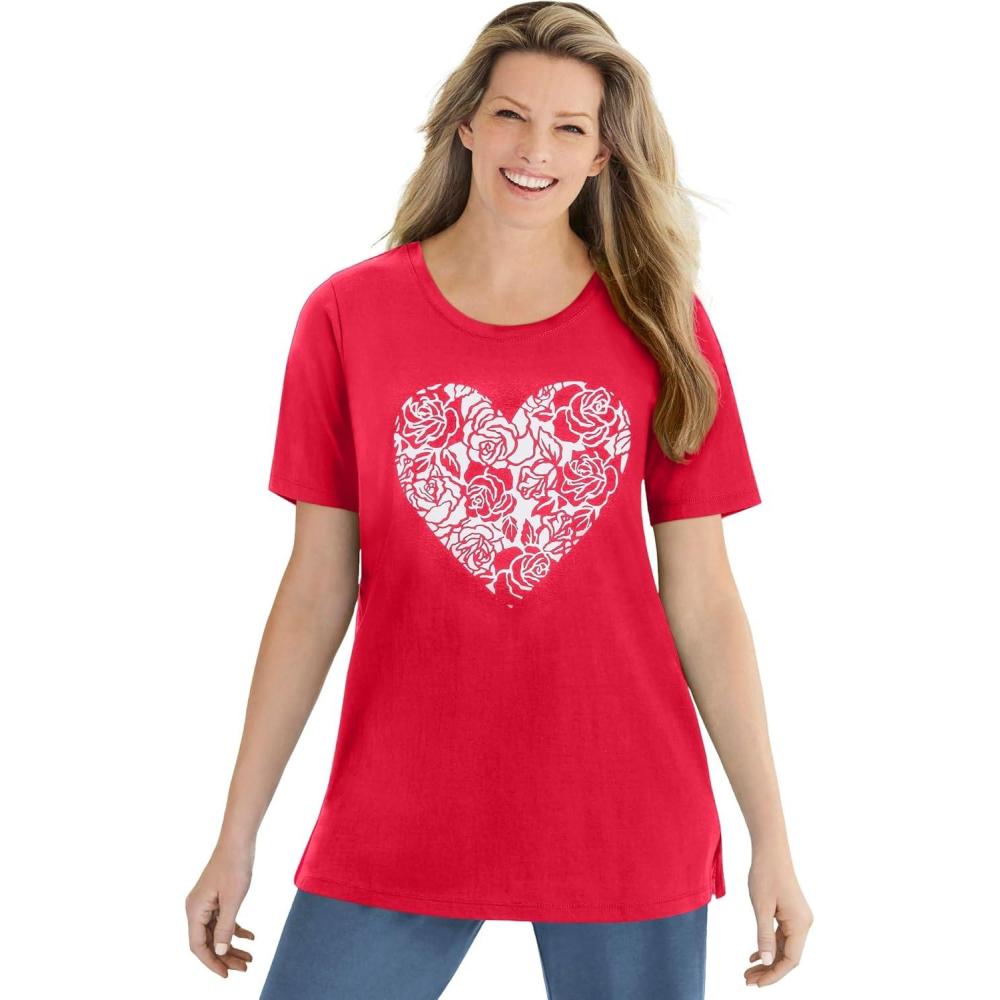 image:imageWoman Within Plus Size Graphic TeeVivid Red Heart Bouquet
