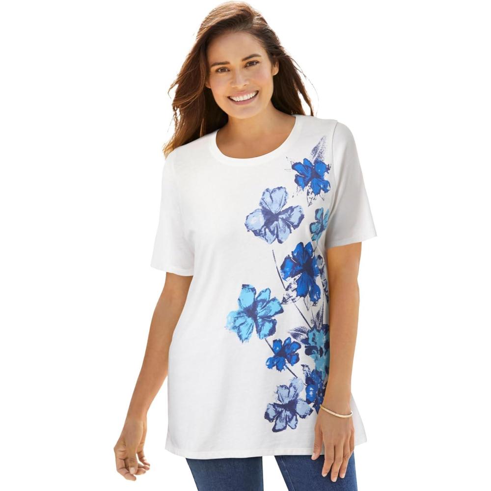 image:imageWoman Within Plus Size Graphic TeeWhite Blue Floral