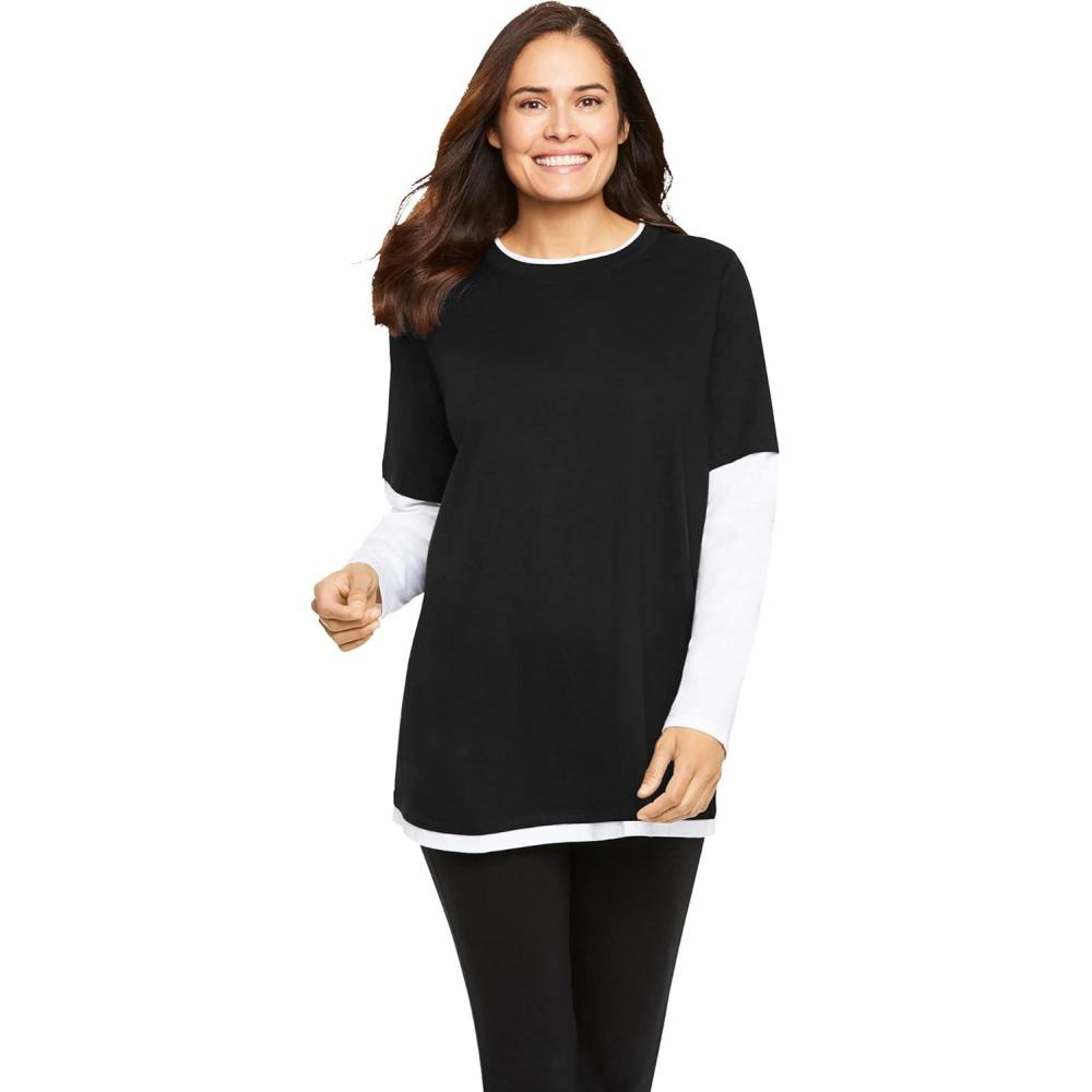 image:imageWoman Within Plus Size LayeredLook Crewneck TeeBlack