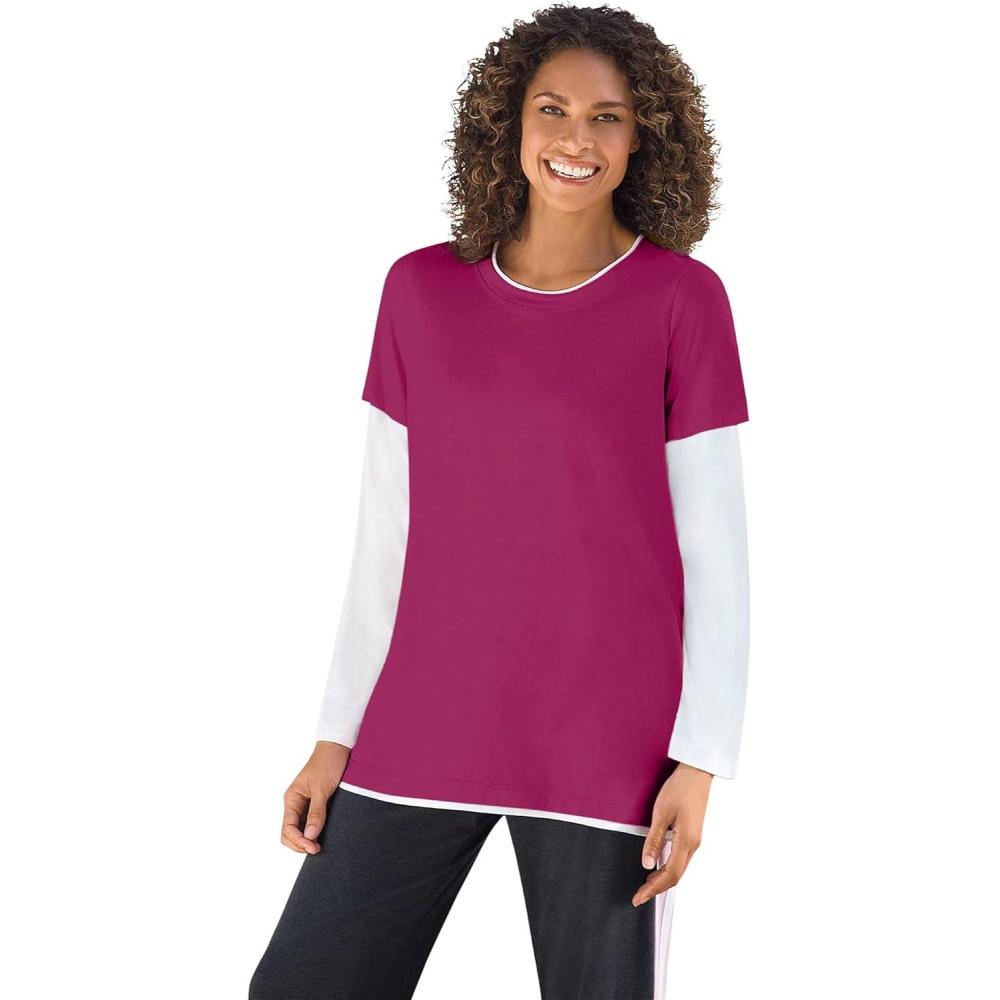 image:imageWoman Within Plus Size LayeredLook Crewneck TeeRaspberry