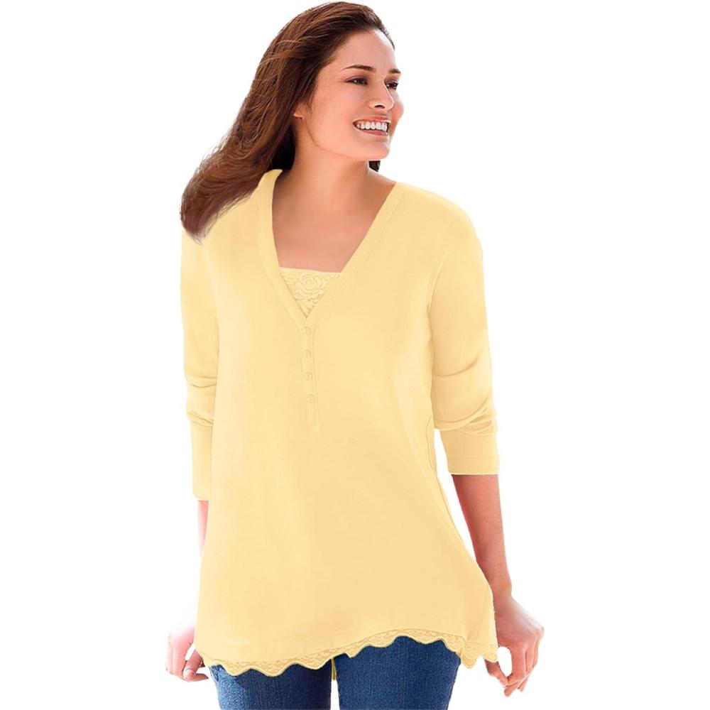 image:imageWoman Within Plus Size LayeredLook Lace Trim TeeBanana