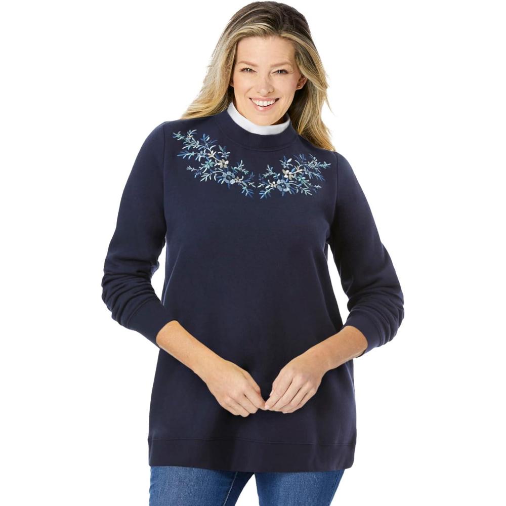 image:imageWoman Within Plus Size LayeredLook SweatshirtNavy Trellis Placement