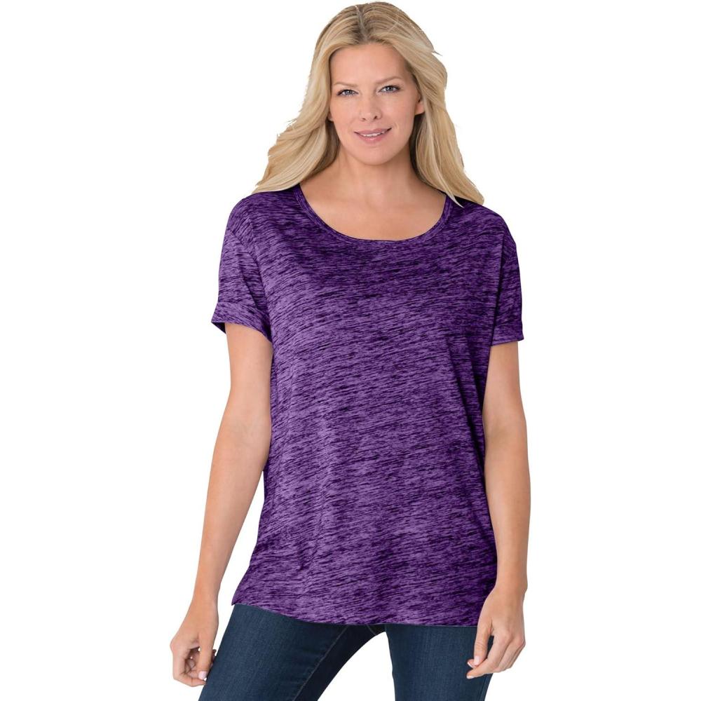 image:imageWoman Within Plus Size Marled CuffedSleeve TeeDark Radiant Purple Marled