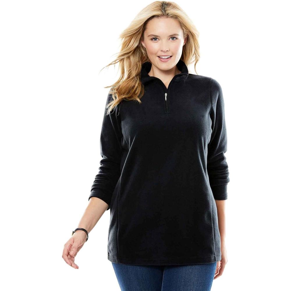 image:imageWoman Within Plus Size Microfleece QuarterZip PulloverBlack