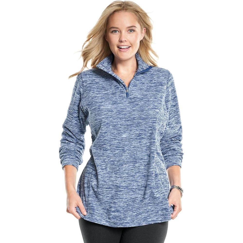image:imageWoman Within Plus Size Microfleece QuarterZip PulloverEvening Blue Marled
