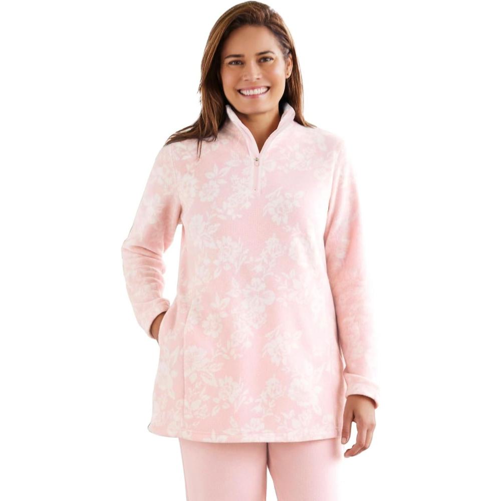 image:imageWoman Within Plus Size Microfleece QuarterZip PulloverPink Rosette